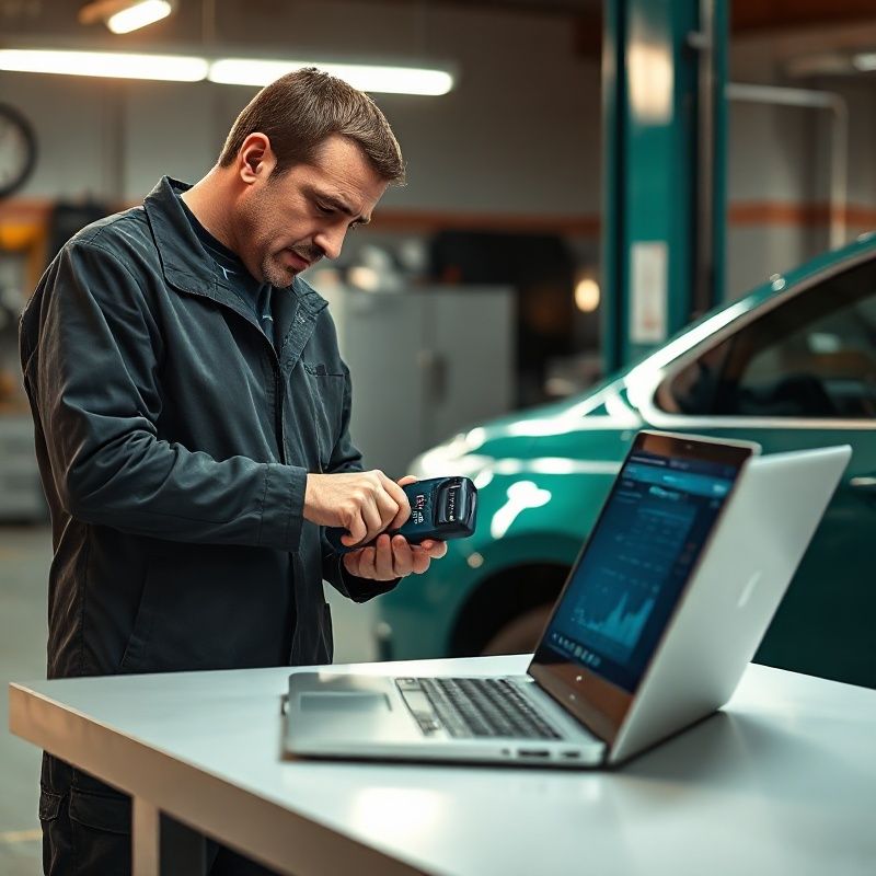 Tehnician conectând un scaner de diagnosticare Bosch la portul OBD al unui autoturism