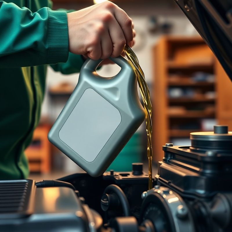 Prim-plan cu ulei proaspăt turnat în motor într-un atelier organizat